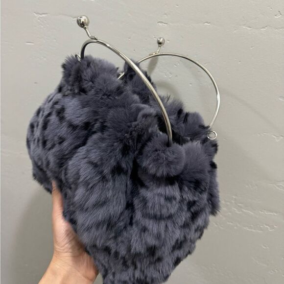 Handmade Real Rex Rabbit Fur Kiss-lock Top Handle Bag/Crossbody - Picture 12 of 12